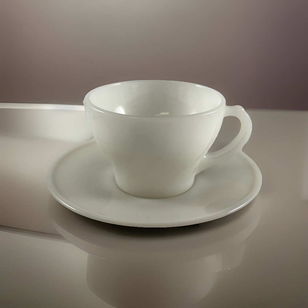 Vintage Fire-King Ivory Demitasse Colonial Swirl Cup and Saucer Anchor Hocking